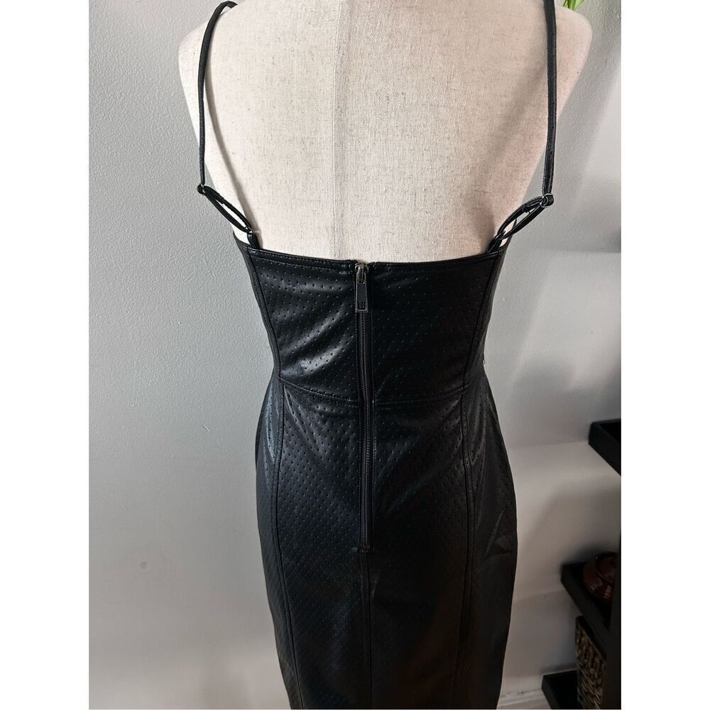 Steve Madden faux leather dress black sexy below the knee with a slit size 4 - Picture 3 of 5